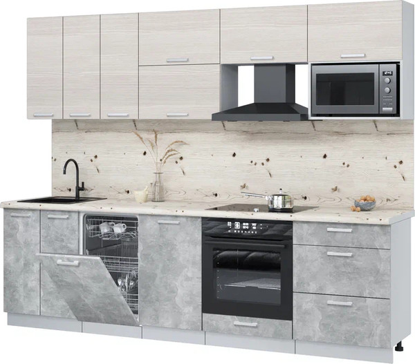 Изображение товара Кухонный гарнитур Интерлиния Мила Лайт 2.7-ПМ4  (вудлайн кремовый/бетон/бискайская сосна)