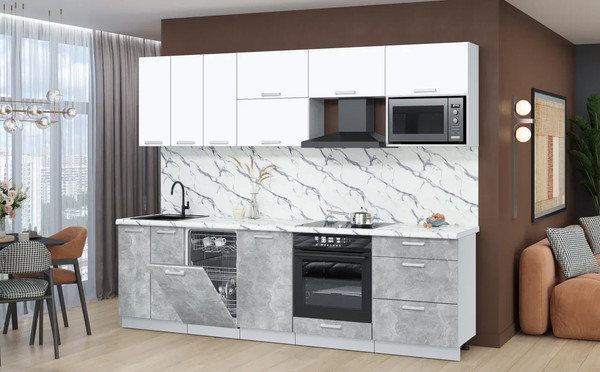 Изображение товара Кухонный гарнитур Интерлиния Мила Лайт 2.7-ПМ4  (белый платинум/бетон/белый гранит)