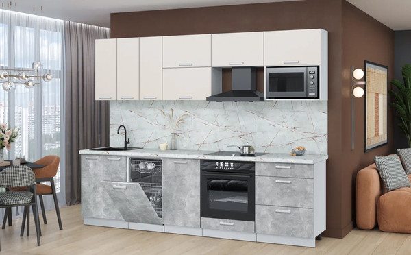 Изображение товара Кухонный гарнитур Интерлиния Мила Лайт 2.7-ПМ4  (персидский жемчуг/бетон/серый каспий)