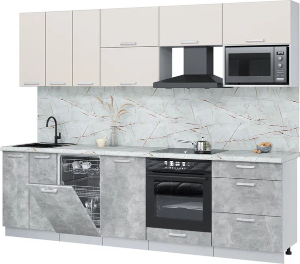 Изображение товара Кухонный гарнитур Интерлиния Мила Лайт 2.7-ПМ4  (персидский жемчуг/бетон/серый каспий)
