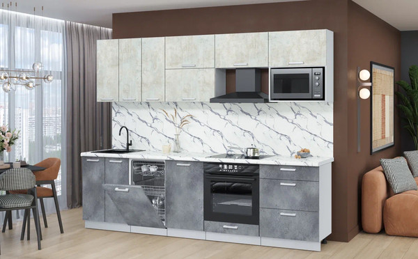 Изображение товара Кухонный гарнитур Интерлиния Мила Лайт 2.7-ПМ4  (бетон лайт/бетон портленд/белый гранит)