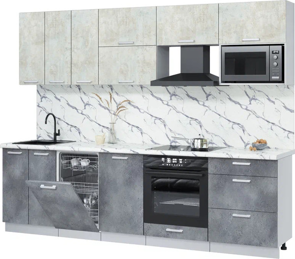 Изображение товара Кухонный гарнитур Интерлиния Мила Лайт 2.7-ПМ4  (бетон лайт/бетон портленд/белый гранит)