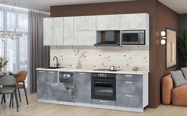 Изображение товара Кухонный гарнитур Интерлиния Мила Лайт 2.7-ПМ4  (бетон лайт/бетон портленд/бискайская сосна)