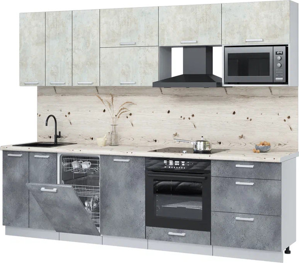 Изображение товара Кухонный гарнитур Интерлиния Мила Лайт 2.7-ПМ4  (бетон лайт/бетон портленд/бискайская сосна)