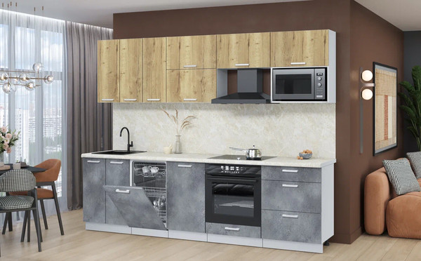 Изображение товара Кухонный гарнитур Интерлиния Мила Лайт 2.7-ПМ4  (дуб золотой/бетон портленд/опал светлый)