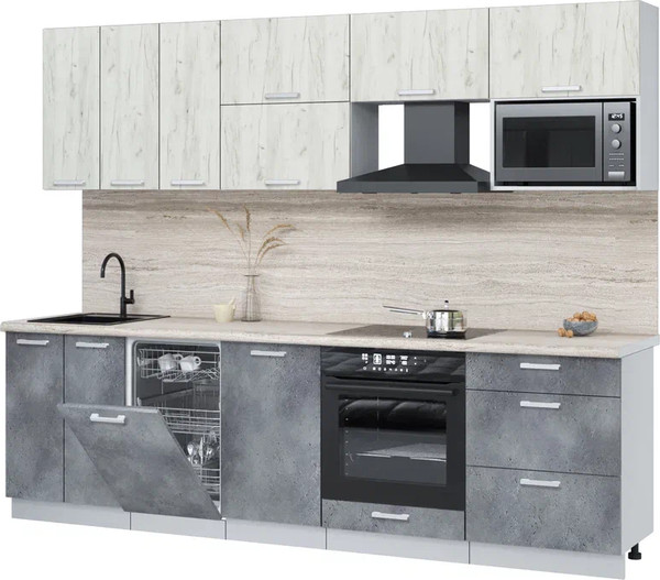 Изображение товара Кухонный гарнитур Интерлиния Мила Лайт 2.7-ПМ4  (дуб белый/бетон портленд/травертни)