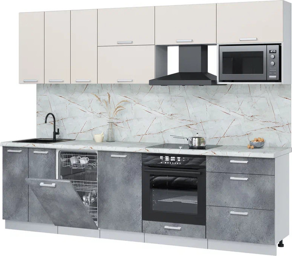 Изображение товара Кухонный гарнитур Интерлиния Мила Лайт 2.7-ПМ4  (персидский жемчуг/бетон портленд/серый каспий)