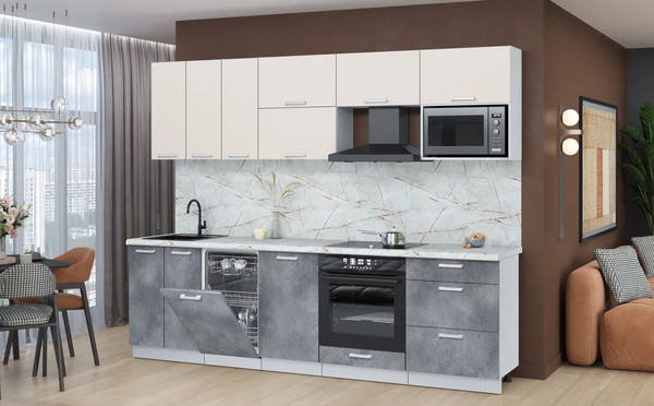 Изображение товара Кухонный гарнитур Интерлиния Мила Лайт 2.7-ПМ4  (персидский жемчуг/бетон портленд/серый каспий)