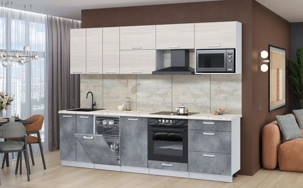 Изображение товара Кухонный гарнитур Интерлиния Мила Лайт 2.7-ПМ4  (вудлайн кремовый/бетон портленд/бискайская сосна)