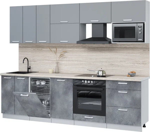 Изображение товара Кухонный гарнитур Интерлиния Мила Лайт 2.7-ПМ4  (серебро/бетон портленд/травертин серый)