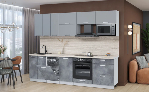 Изображение товара Кухонный гарнитур Интерлиния Мила Лайт 2.7-ПМ4  (серебро/бетон портленд/травертин серый)