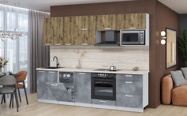 Изображение товара Кухонный гарнитур Интерлиния Мила Лайт 2.7-ПМ4  (дуб веллингтон/бетон портленд/травертин серый)