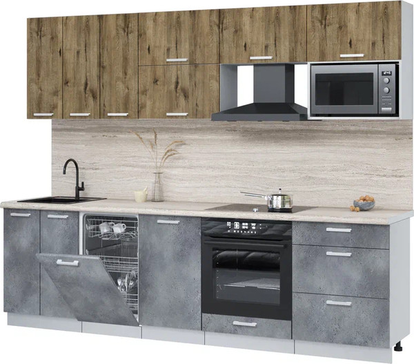 Изображение товара Кухонный гарнитур Интерлиния Мила Лайт 2.7-ПМ4  (дуб веллингтон/бетон портленд/травертин серый)