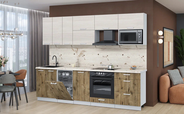 Изображение товара Кухонный гарнитур Интерлиния Мила Лайт 2.7-ПМ4 (вудлайн кремовый/дуб веллингтон/бискайская сосна)