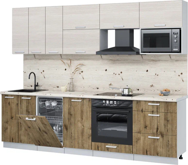 Изображение товара Кухонный гарнитур Интерлиния Мила Лайт 2.7-ПМ4 (вудлайн кремовый/дуб веллингтон/бискайская сосна)