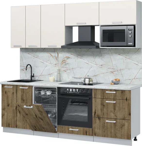 Изображение товара Кухонный гарнитур Интерлиния Мила Лайт 2.25-ПМ4  (персидский жемчуг/дуб веллингтон/серый каспий)