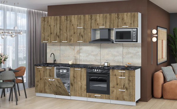 Изображение товара Кухонный гарнитур Интерлиния Мила Лайт 2.7-ПМ4  (дуб веллингтон/дуб веллингтон/кастилло темный)