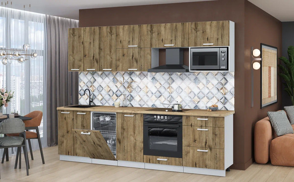 Изображение товара Кухонный гарнитур Интерлиния Мила Лайт 2.7-ПМ4  (дуб веллингтон/дуб веллингтон/дуб бунратти)