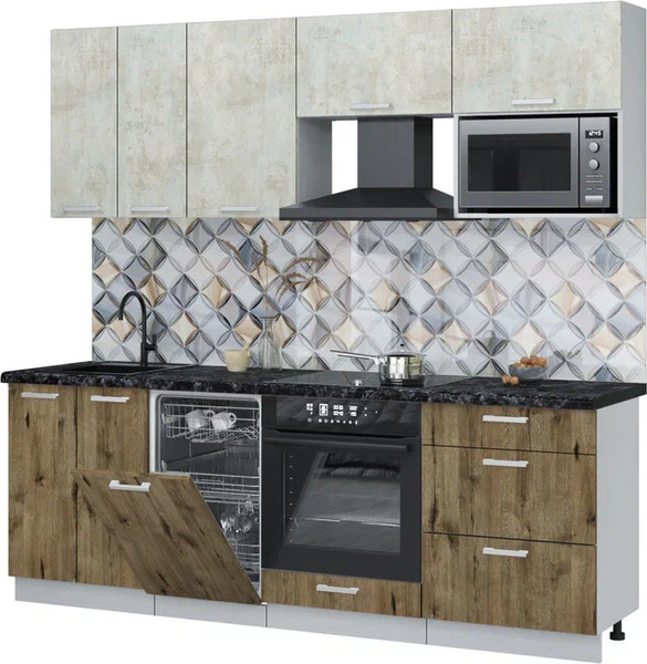 Изображение товара Кухонный гарнитур Интерлиния Мила Лайт 2.25-ПМ4  (бетон лайт/дуб веллингтон/кастилло темный)