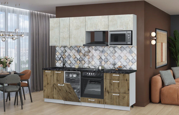 Изображение товара Кухонный гарнитур Интерлиния Мила Лайт 2.25-ПМ4  (бетон лайт/дуб веллингтон/кастилло темный)