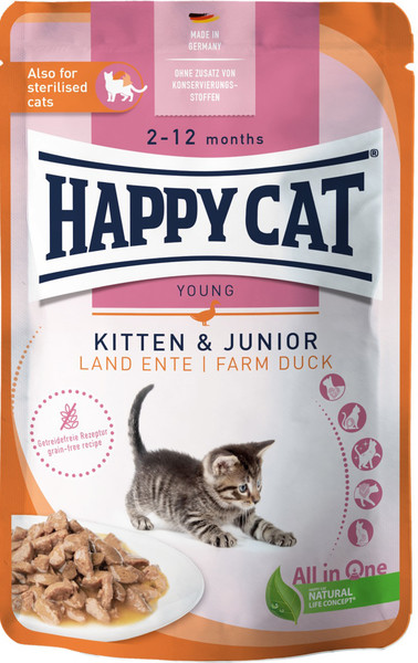 Изображение товара Влажный корм для кошек Happy Cat Kitten & Junior Land Ente утка (20х85г)