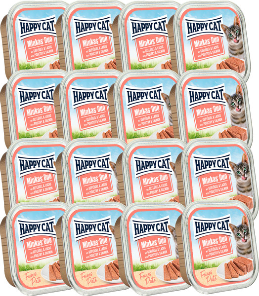 Изображение товара Влажный корм для кошек Happy Cat Minkas Duo Паштет из птицы и лосося (16х100г)