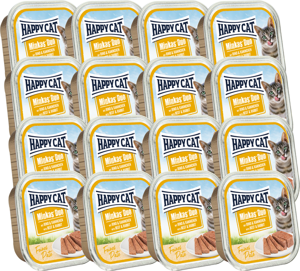 Изображение товара Влажный корм для кошек Happy Cat Minkas Duo Паштет из говядины и кролика (16х100г)