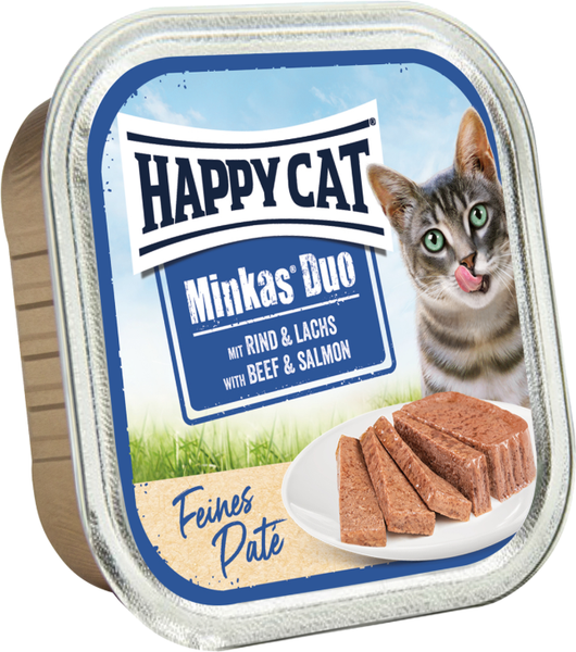 Изображение товара Влажный корм для кошек Happy Cat Minkas Duo Паштет из говядины и лосося (16х100г)