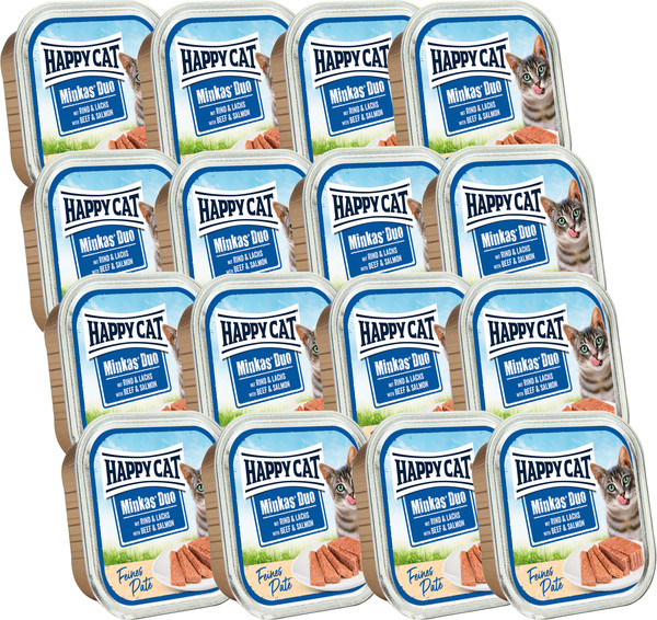 Изображение товара Влажный корм для кошек Happy Cat Minkas Duo Паштет из говядины и лосося (16х100г)