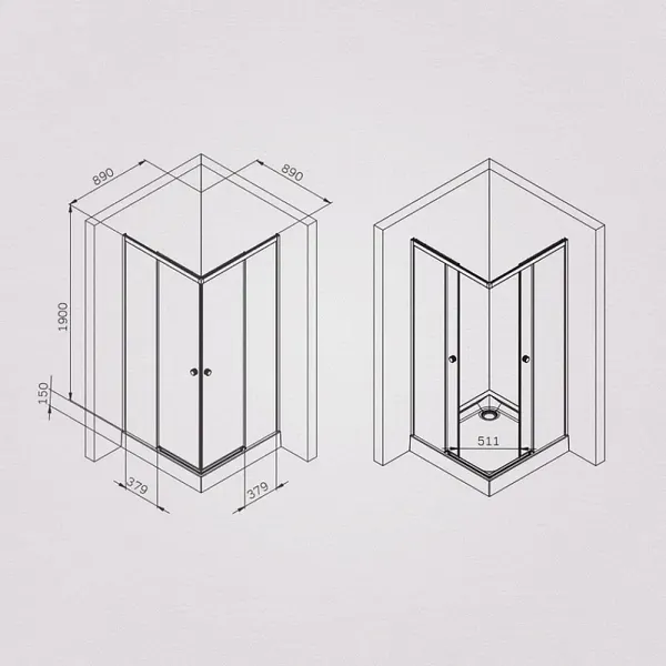 Изображение товара Душевой уголок AM.PM X-joy 90x90 / W94G-403-9090-MT1K (серебристый/прозрачное стекло)