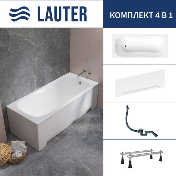 Изображение товара Ванна акриловая Lauter Sophia 170 / 21205170 (с ножками, лицевым экраном белого цвета и сифоном 21Y31002 белый)