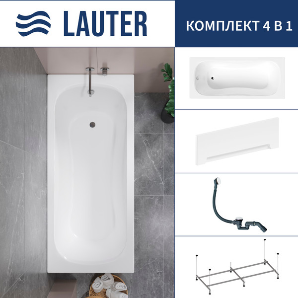 Изображение товара Ванна акриловая Lauter Sophia 170 / 21205170 (с каркасом, лицевым экраном белого цвета и сифоном 21Y31002 белый)