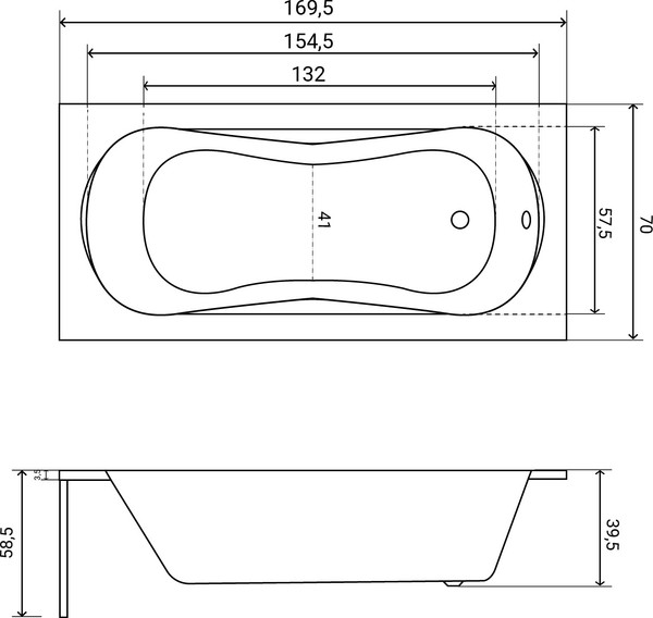 Изображение товара Ванна акриловая Lauter Sophia 170 / 21205170 (с каркасом, лицевым экраном белого цвета и сифоном 21Y31002 белый)