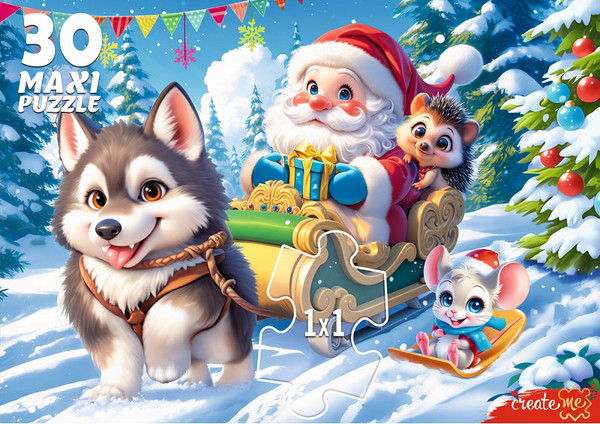 Изображение товара Пазл РЫЖИЙ КОТ Хаски и Дед Мороз / ПМ30-7580 (30эл)