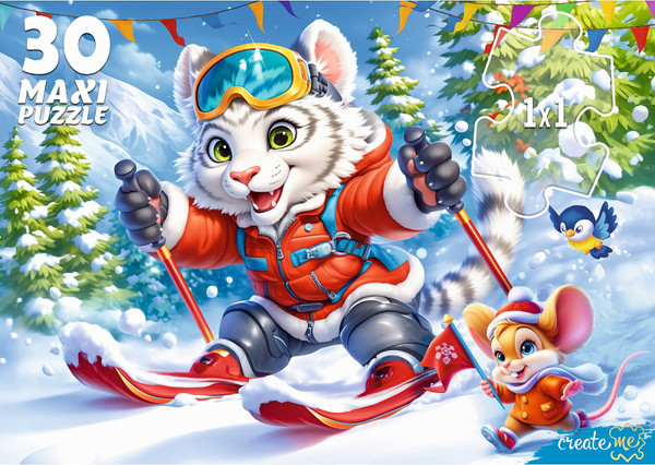 Изображение товара Пазл РЫЖИЙ КОТ Тигр на лыжах / ПМ30-7582 (30эл)