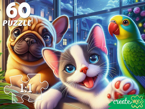 Изображение товара Пазл РЫЖИЙ КОТ Ночное селфи питомцев / Х60-2003 (60эл)