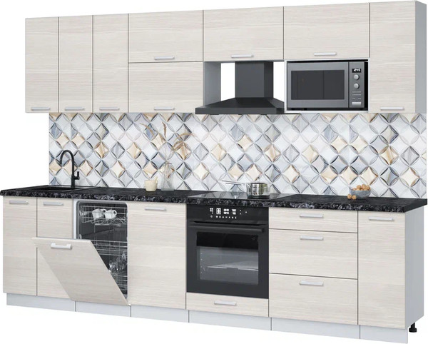 Изображение товара Кухонный гарнитур Интерлиния Мила Лайт 3.0-ПМ4  (вудлайн кремовый/вудлайн кремовый/кастилло темный)