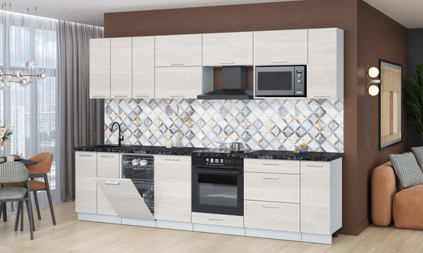 Изображение товара Кухонный гарнитур Интерлиния Мила Лайт 3.0-ПМ4  (вудлайн кремовый/вудлайн кремовый/кастилло темный)