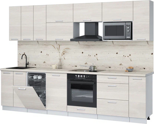 Изображение товара Кухонный гарнитур Интерлиния Мила Лайт 3.0-ПМ4  (вудлайн кремовый/вудлайн кремовый/бискайская сосна)