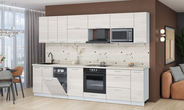 Изображение товара Кухонный гарнитур Интерлиния Мила Лайт 3.0-ПМ4  (вудлайн кремовый/вудлайн кремовый/бискайская сосна)