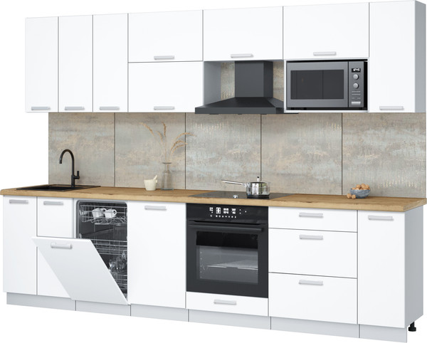 Изображение товара Кухонный гарнитур Интерлиния Мила Лайт 3.0-ПМ4 (белый платинум/белый платинум/дуб бунратти)