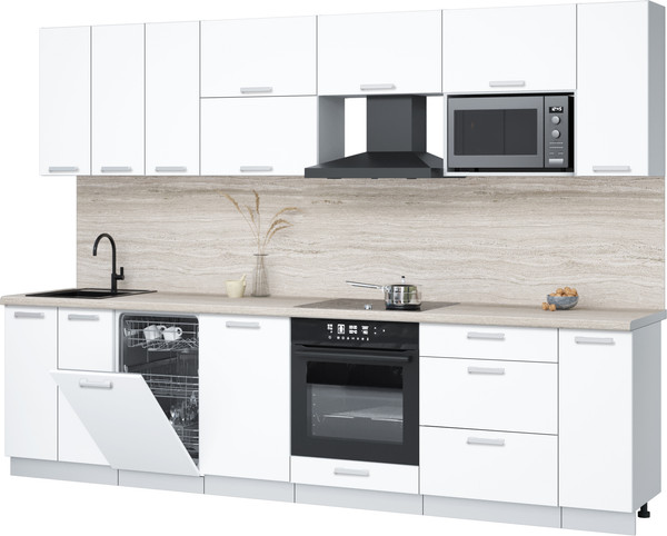 Изображение товара Кухонный гарнитур Интерлиния Мила Лайт 3.0-ПМ4 (белый платинум/белый платинум/травертин серый)