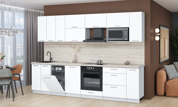 Изображение товара Кухонный гарнитур Интерлиния Мила Лайт 3.0-ПМ4 (белый платинум/белый платинум/травертин серый)