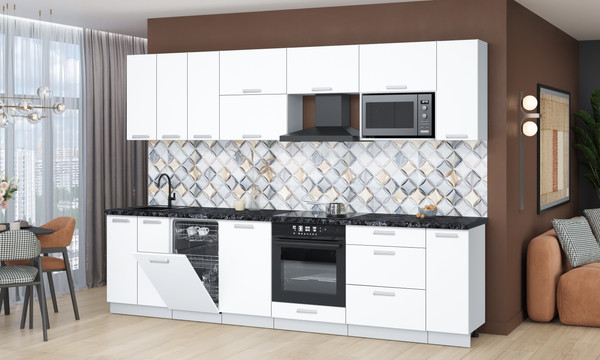 Изображение товара Кухонный гарнитур Интерлиния Мила Лайт 3.0-ПМ4 (белый платинум/белый платинум/кастилло темный)