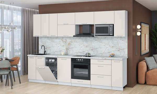 Изображение товара Кухонный гарнитур Интерлиния Мила Лайт 3.0-ПМ4  (персидский жемчуг/персидский жемчуг/серый каспий)