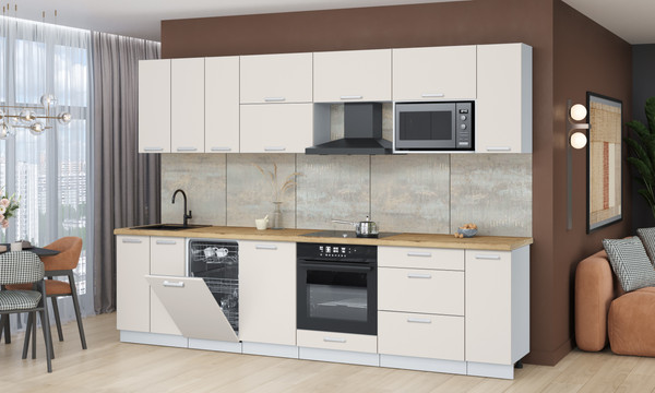 Изображение товара Кухонный гарнитур Интерлиния Мила Лайт 3.0-ПМ4  (персидский жемчуг/персидский жемчуг/дуб бунратти)