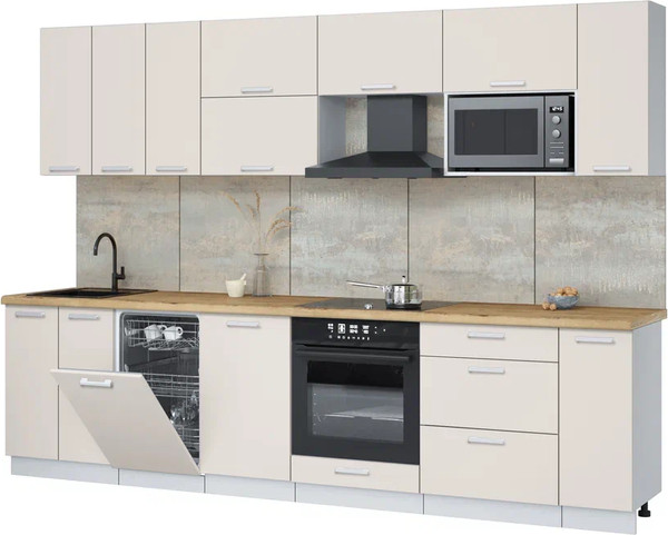 Изображение товара Кухонный гарнитур Интерлиния Мила Лайт 3.0-ПМ4  (персидский жемчуг/персидский жемчуг/дуб бунратти)