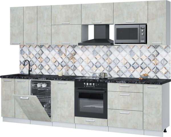 Изображение товара Кухонный гарнитур Интерлиния Мила Лайт 3.0-ПМ4  (бетон лайт/бетон лайт/кастилло темный)