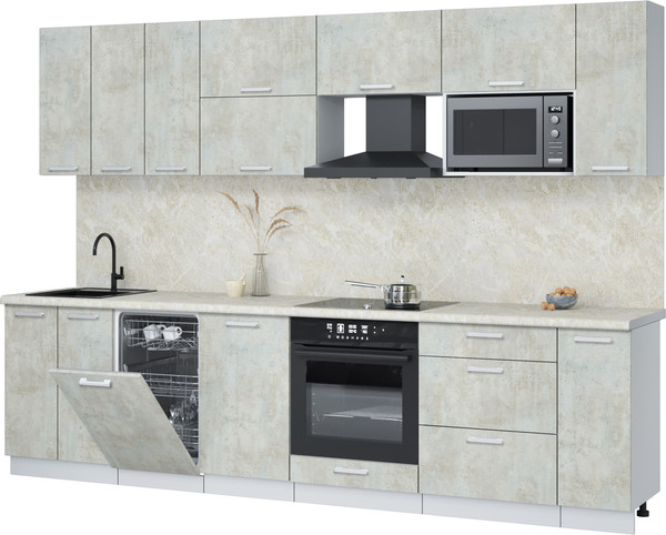 Изображение товара Кухонный гарнитур Интерлиния Мила Лайт 3.0-ПМ4 (бетон лайт/бетон лайт/опал светлый)