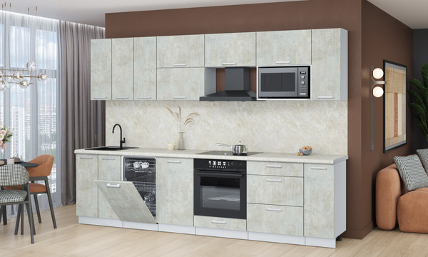 Изображение товара Кухонный гарнитур Интерлиния Мила Лайт 3.0-ПМ4 (бетон лайт/бетон лайт/опал светлый)